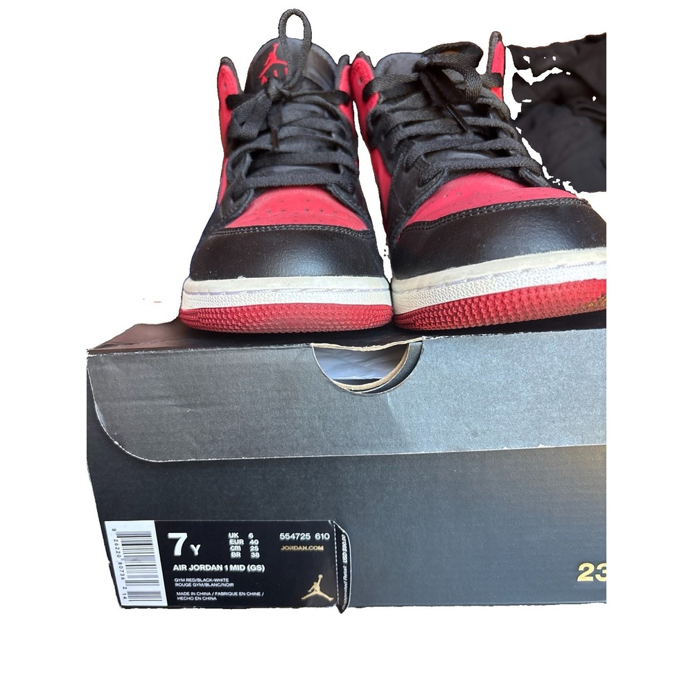 Air Jordan 1 Mid GS "Gym Red Black" (554725-610) Youth Size 7Y